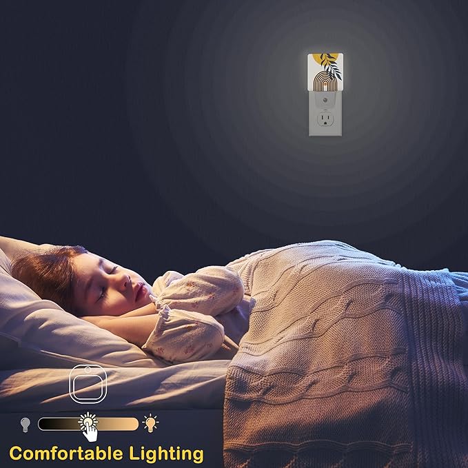 Boho Sun Leaves Night Light,Plug in Night Light, Dusk to Dawn Sensor Nightlights for Stairway/Hallway/Kitchen/Bedroom/Bathroom 0.5W