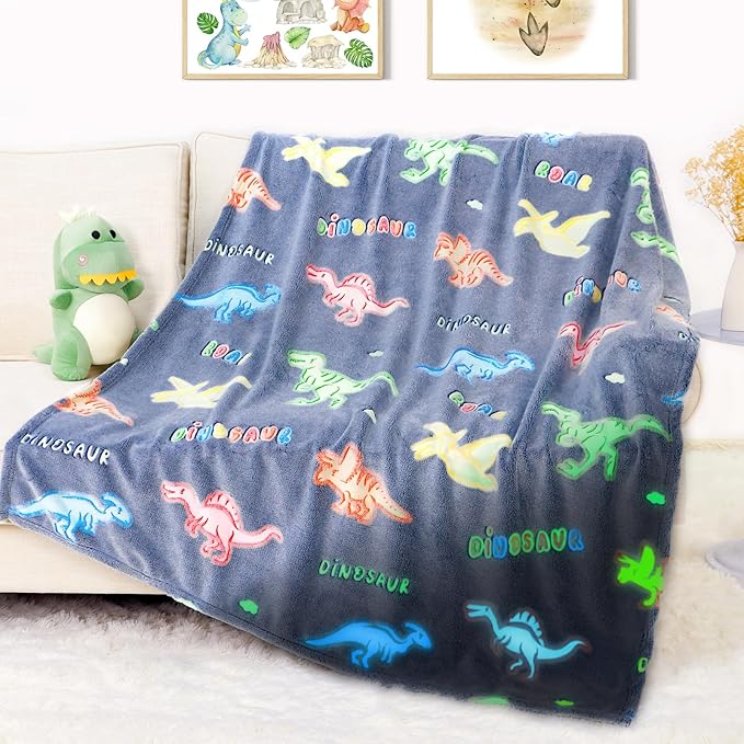 Dinosaur Gifts Toys for Boys - Glow in The Dark Blanket Birthday Christmas Easter Dinosaurs Gift for Kids Age 2 3 4 5 6 7 8 9 10 12 Year Old Boy
