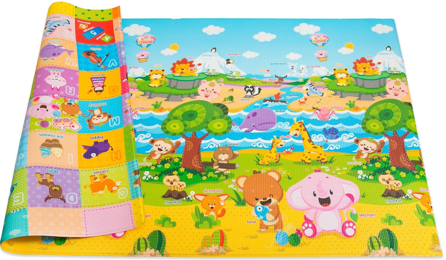 Baby Care Play Mat (Large, Playful - Pinko & Friend) 82'' x 55'' Original One-Piece Reversible Rollable Waterproof Play Mat for Infants, Babies, Toddler, and Kids