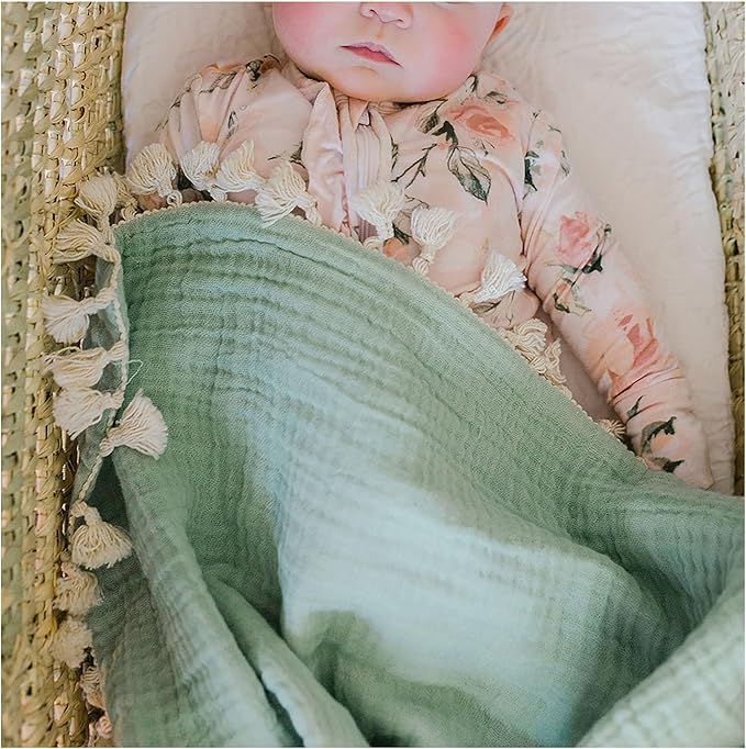 Crane Baby Muslin Swaddle Blanket, Soft Cotton Lightweight Nursery and Stroller Blanket for Baby Boys & Girls, Evergreen, 30" x 40"