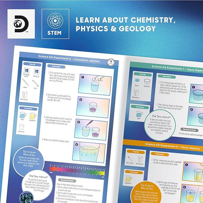 Discovery™ Magic Science Lab – 72 STEM Experiments for Kids| Reactions, Illusions, Crystals, Slime & Light Tricks| DIY Chemistry Project Kit| Educational Learning Toy| Physics Activity Set Ages 8+