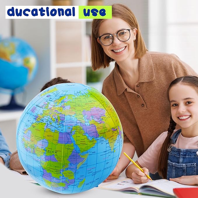 12 Pack 16 inches Inflatable Globe Blow up World Globe PVC Earth Beach Ball Globe for Kids Party Bags Swimming Pool Game Geography Classroom Playing or Teaching Party Favors Decorations