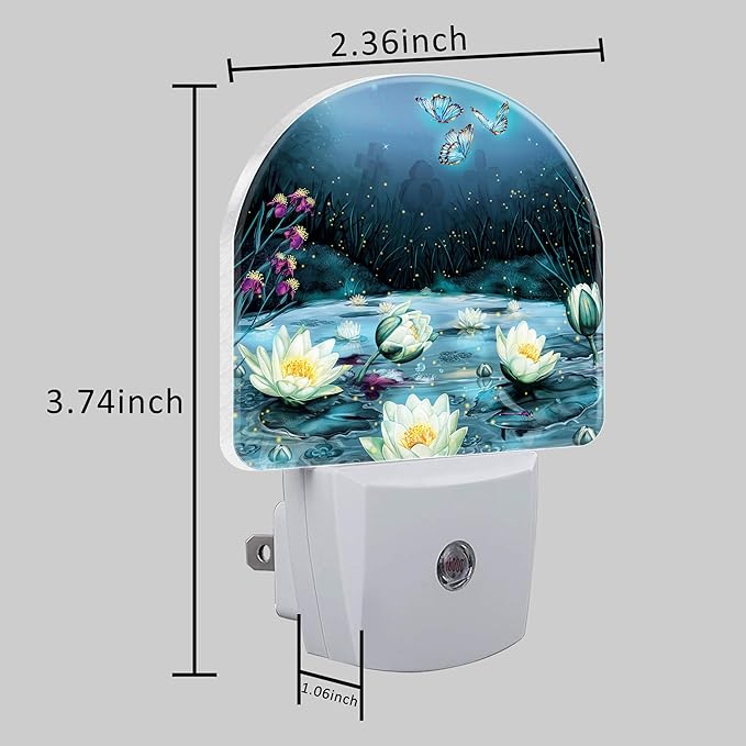 Night Light Plug into Wall Magic Lotus Flower and Butterfly Night Light with Dusk to Dawn Sensor Night Light for Kid Girls Boys Women Room Decor, Hallway, Kitchen, Bathroom, Nursery, Stairs
