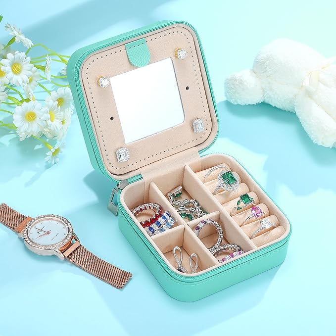 Parima Small Jewelry Box for Girls, Travel Must Have Jewelry Organizer Travel Case | Travel Gifts for Women Girls Jewelry Box | Graduation Gifts for Friends Female | Travel Essential - Letter E, Blue
