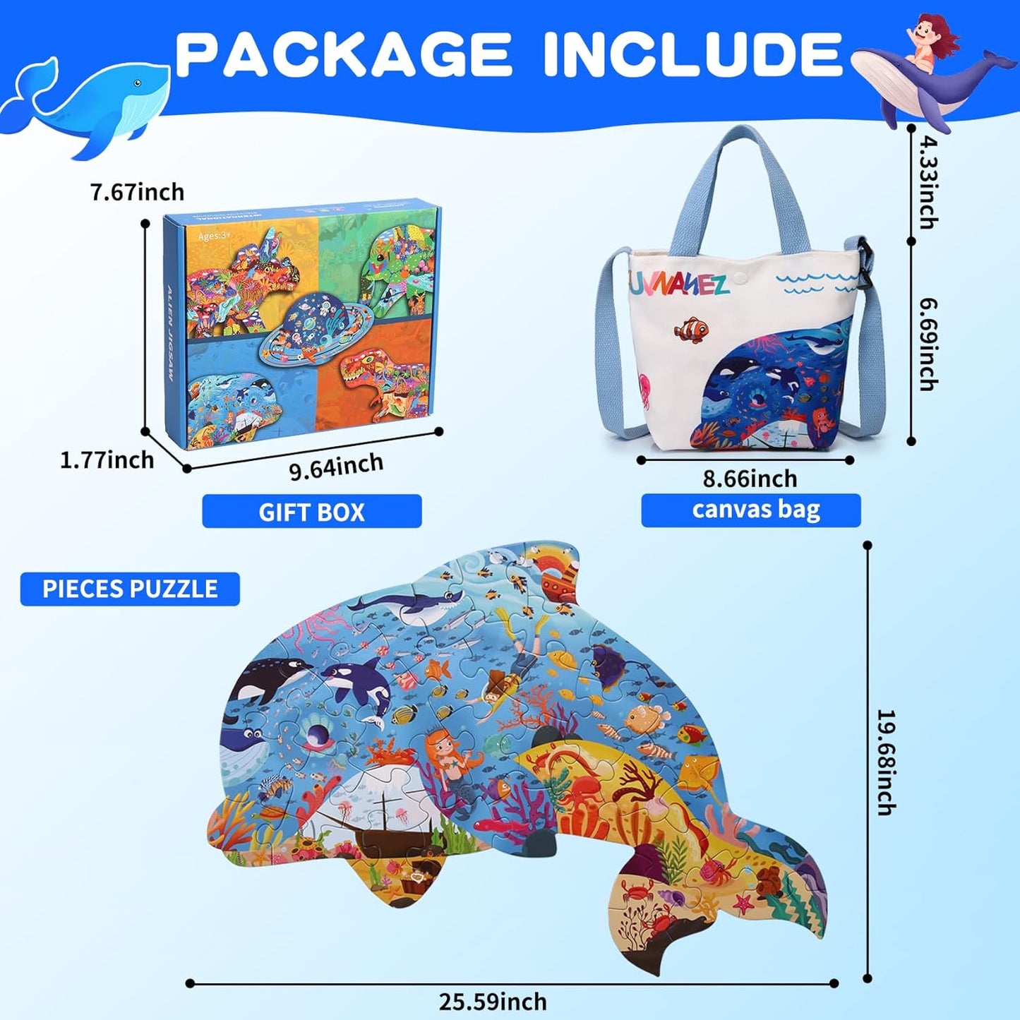Floor Puzzle Suitable for Children Aged 3-10, Unique Large Irregular Animal Shaped Art Puzzle Suitable for Boys and Girls 36 Pieces Toys As Gifts for Children (Dolphin)