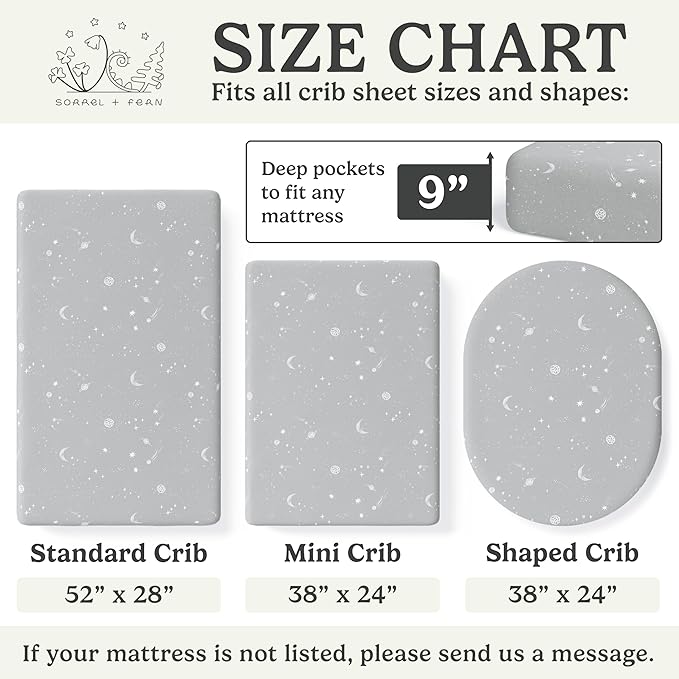 Crib Sheets Neutral - Fitted Baby Crib Sheets Bed for Girl Boy - 2 Pack Standard & Toddler Mattress (Galaxy, Moon, and Stars) - Buttery Soft Organic Cotton Blend