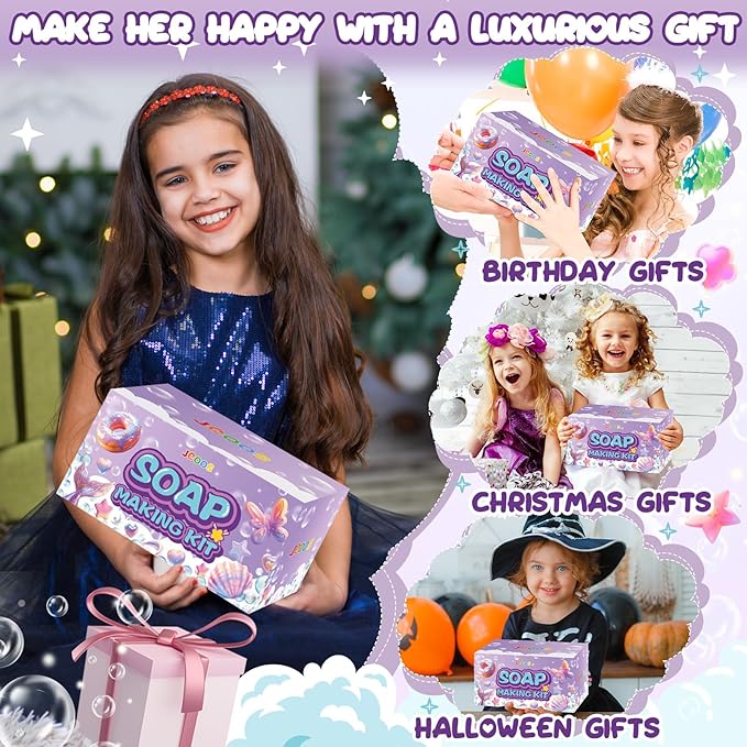 Jcoos Soap Making Kit for Kids, Make Your Own Soap Kit Soap Making Kit Science Kits for Kids, 9 Soap Mold, Soap Base, Scents, Activities Girls Crafts Christmas Gifts
