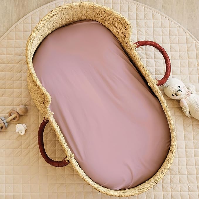 Baby Bassinet Sheets Girl (Juliette) 2-Pack - Fitted Bedside Bassinet Sheets - Buttery Soft Cotton Blend for Standard Bassinet Mattress Pad - Compatible with Halo Bassinest