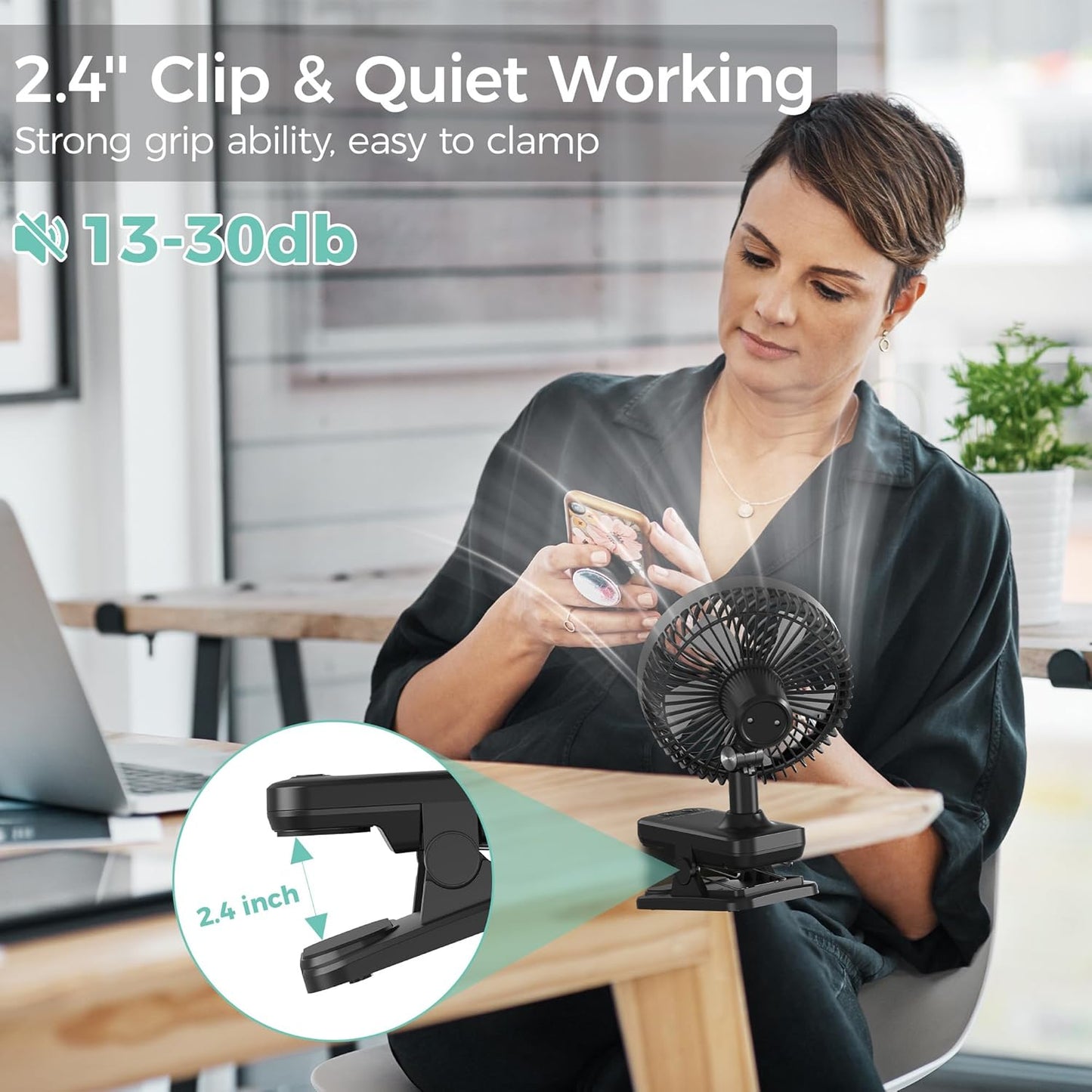 7-Inch Clip On Fan,10000mAh Rechargeable Battery Operated Desk Fan,Auto Oscillation Stroller Fan,Max 40Hrs Cooling,4 Speeds Table Fan with Sturdy Clamp for Golf Cart Office Treadmill Travel Outdoor