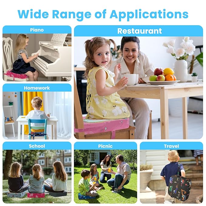 Toddler Booster Seat for Dining Table, Kids Booster Seat for Kitchen Chair with Non-Slip Bottom, Portable Detachable Washable Increasing Cushion with 2 Adjustable Straps (Marine Animals)