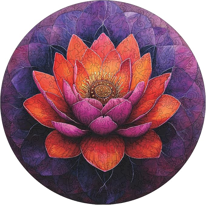 Jiroinlly Flower Wooden Puzzle for Adults, Round Mandala Color Challenge Jigsaw Puzzles 500 Piece, Family Reunion Puzzle for Adults and Kids, Best Gift for Family Friends Royal 16.5x16.5in