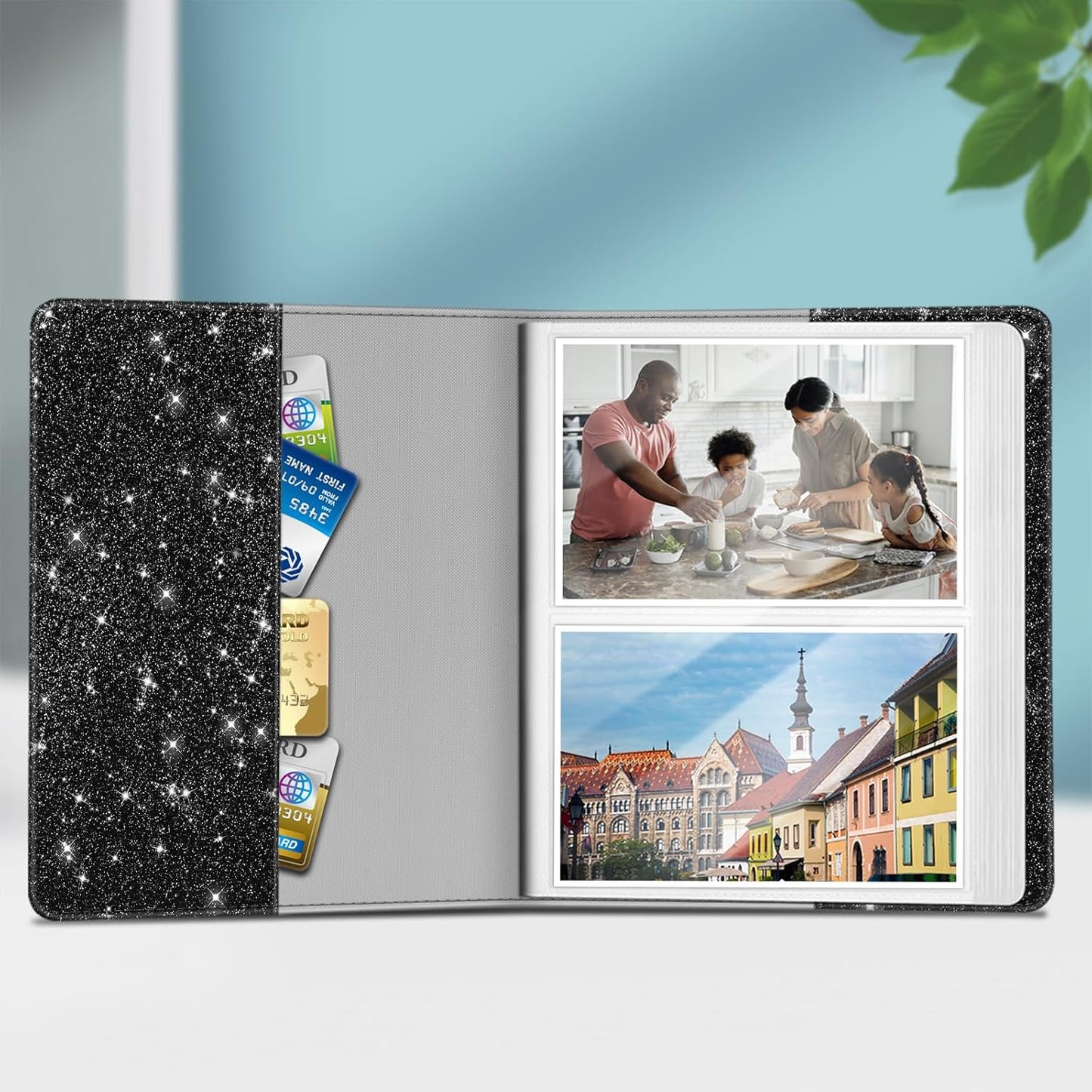 Fintie Photo Album for 4x6 Photos - 112 Pockets Vegan Leather Cover Memory Albums Book for Birthday Family Anniversary Vacation Pictures, Glittering Black