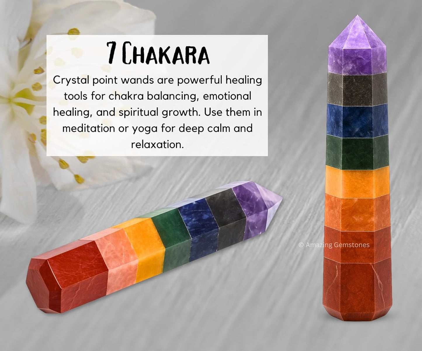 Amazing Gemstone 7 Chakra Crystal Towers ~ Natural Healing Crystal Point Obelisk for Reiki Healing and Crystal Grid (3" to 4" Inch)