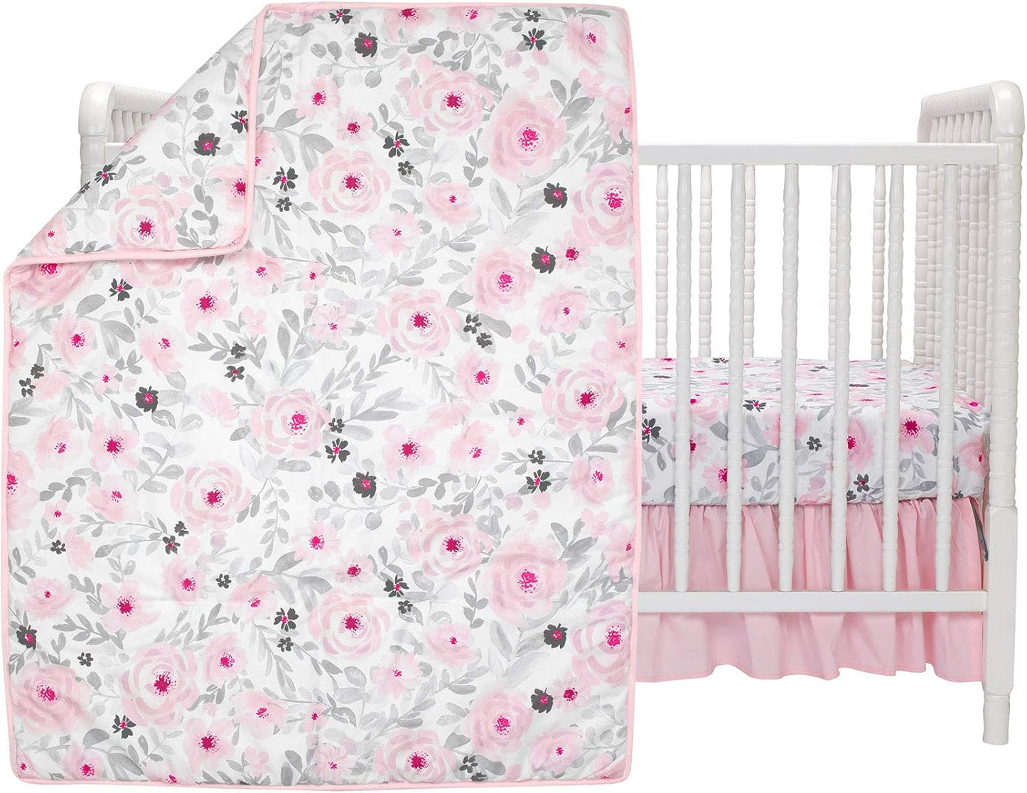 Bedtime Originals Blossom Pink Watercolor Floral 3-Piece Baby Crib Bedding Set