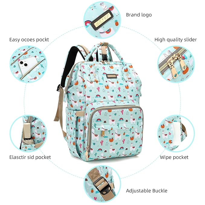 Diaper Bag Backpack, Diaper Bags for Baby Girls Boys, Baby Bags for Moms Dads, Nappy Changing Bag with Insulated Pockets,Multi-functional Waterproof Backpack with Stroller straps-Green