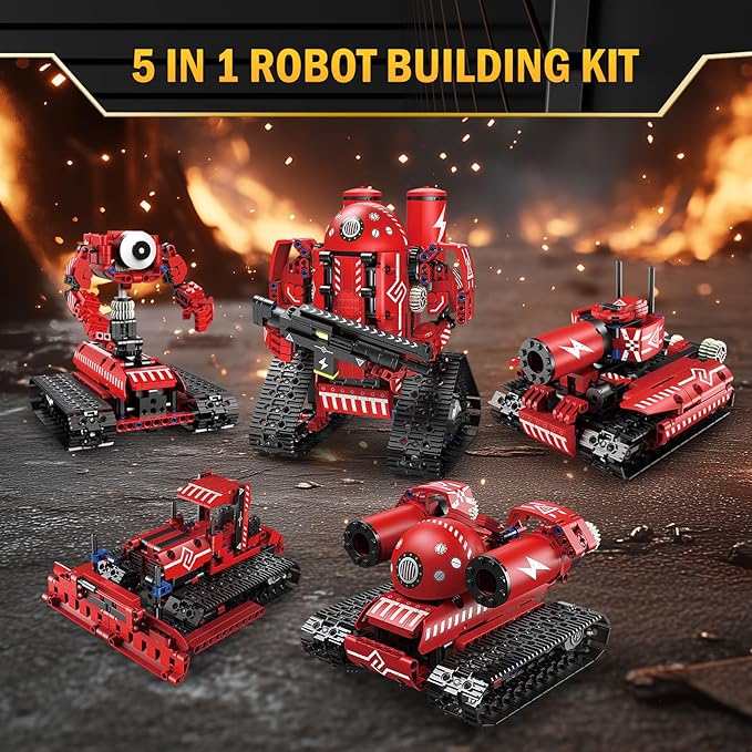 STEM Robot Building Kit for Boys Age 8-16, 5 in 1 Remote Control Robot Toys with 495 Pieces, Engineering Science Birthday Gifts for Kids Teens 8 9 10 11 12 13 Years Old