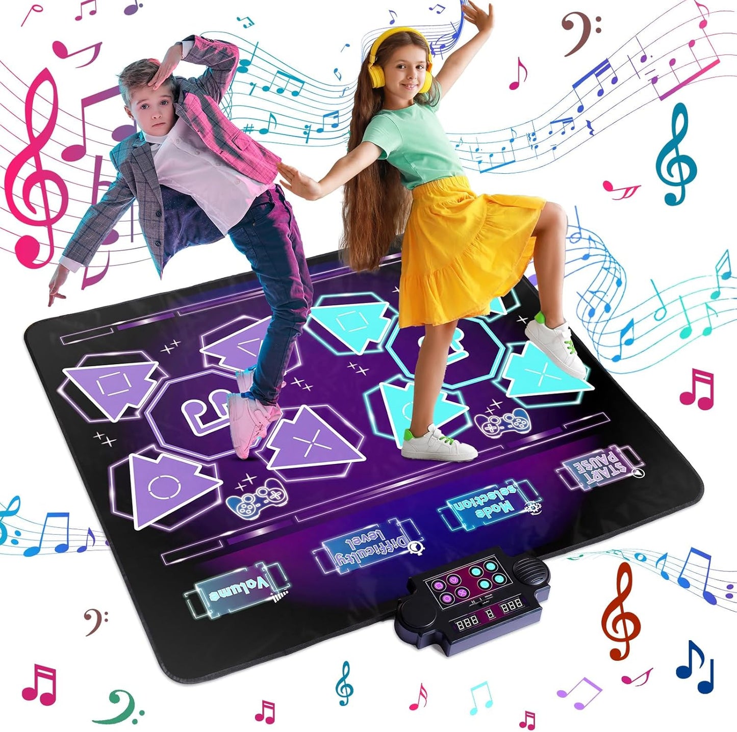 Double Dance Mat Ideas for Dance Challenge Palymat, Optional Single & Double Player Game Modes, Built-in Music, Three Levels of Difficulty Toys Gift for Ages 3-12 (Classic Edition)