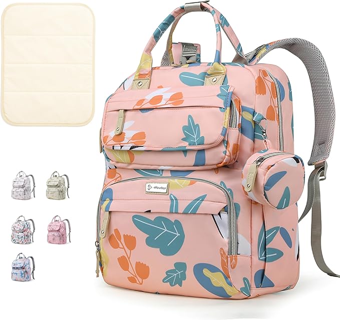 Diaper Bag Backpack for Baby – Large Capacity Waterproof Travel Tote, Multifunction Baby Bag with Changing Pad, Pacifier Holder & Stroller Straps (Blush Pink)