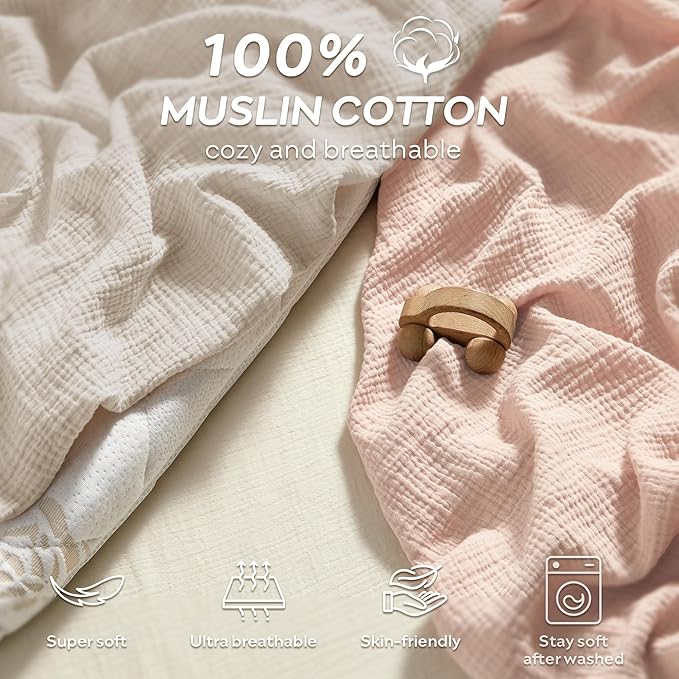 JELLYMONI 2 Pack Muslin Toddler Pillowcase for 13x18 Pillow, 100% Cotton Baby Pillow Case Cover for Bed, Toddler Cot and Travel, Soft & Breathable Baby Kids Envelope Pillowcase, No Pillow