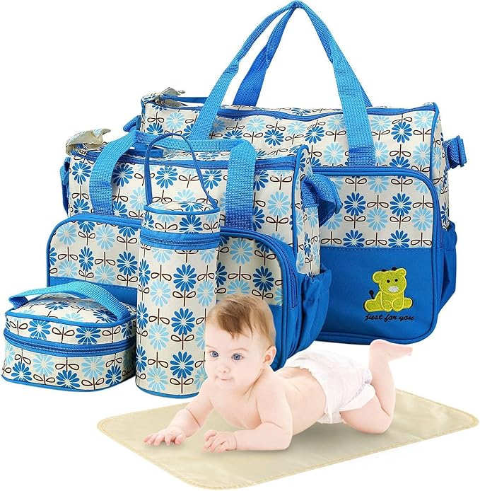 5Pcs Diaper Bag Tote Set,Large Mommy Bag with Portable Nappy Changing Pad,Pacifier Case,Travel Baby Bags for Mom