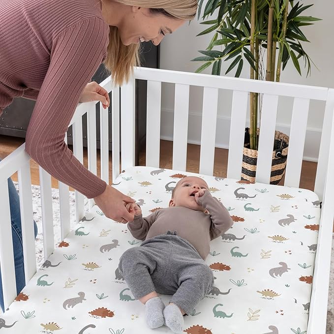 BROLEX Baby Fitted Crib Sheets: Kid Crib Sheets - Set of 2 for Toddler Standard Size Crib Mattress for Boys and Girls - Jersey Knit Crib Bed Sheets Cute Dinosaurs