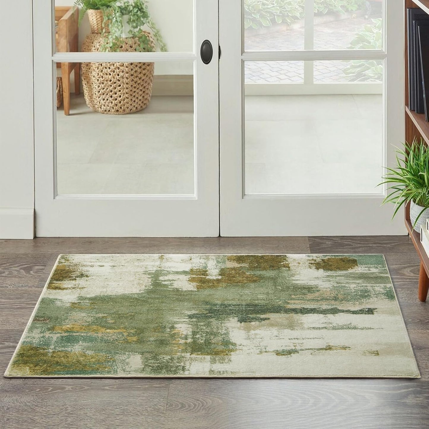 Entryway Rug 2x3 Green Rug, Washable Abstract Small Rugs Non-Slip Low Pile Throw Rugs for Kitchen Floor, Front Door, Bedroom Bedside