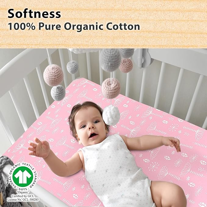 3 Pack Organic Bedside Bassinet Sheets Compatible with Mika Micky, Baby Delight, Dream On Me, AMKE and Other Bassinet Mattress Pads Size Between 17-21 in Width, 29-33 in Length, and 1.5-4 in Thick