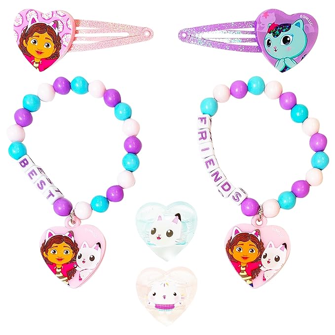 LUV HER Gabby's Dollhouse Girls BFF 6 Piece Toy Jewelry Box Set with 2 Rings, 2 Bead Bracelets and Snap Hair Clips Ages 3+