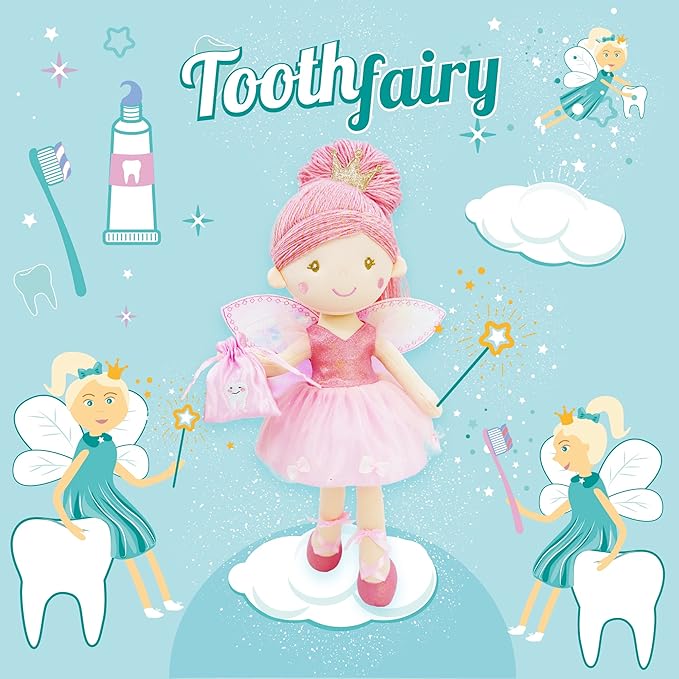 June Garden 17" Tooth Fairy Doll Anastasia - Plush Stuffed Soft Doll Girl Gift - Pink Outfit and Wings