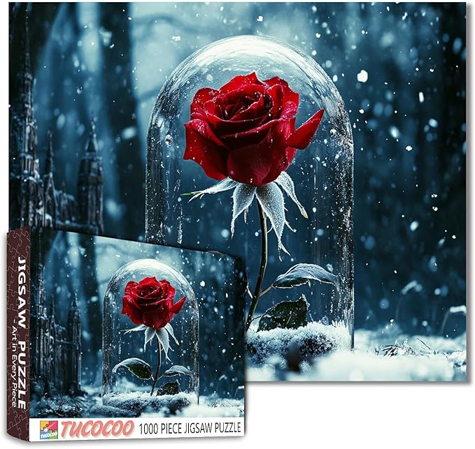 1000 Piece Rose Flower Jigsaw Puzzles for Adults,Winter Floral Jigsaw Puzzle Watercolor Puzzles for Challenging Family Activity Game Floral Art Wall Decor DIY Puzzle