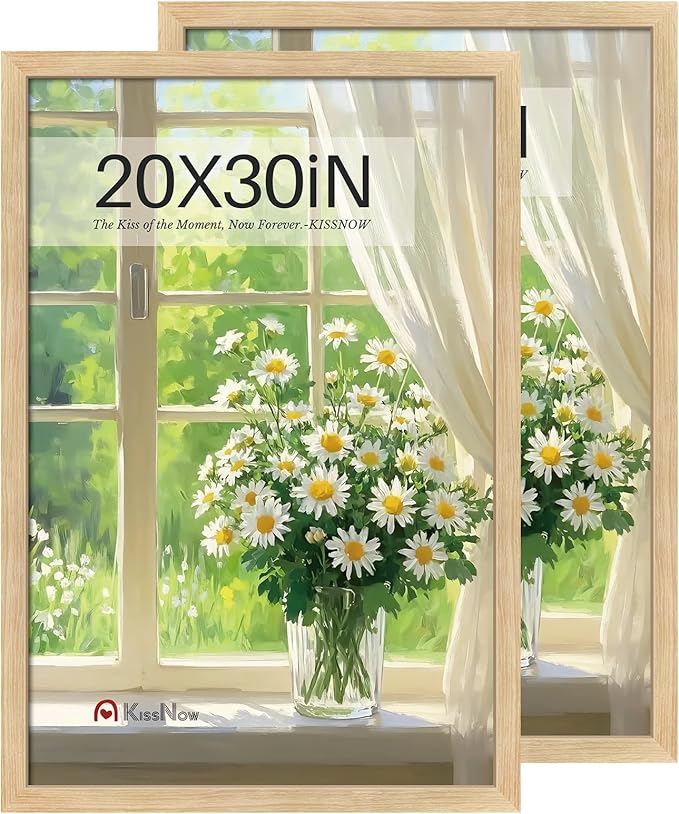 20x30 Poster Frame 2 Pack, Natural Oak Wood Picture Frame with Polished Plexiglass, Wall Hanging