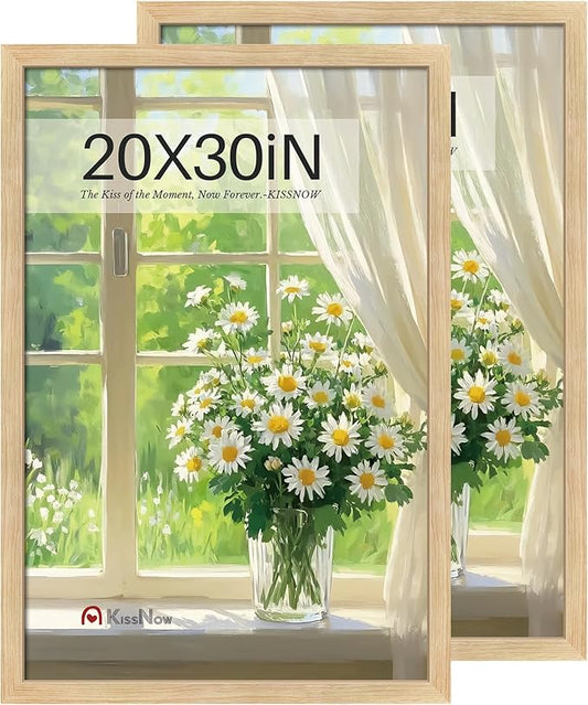 20x30 Poster Frame 2 Pack, Natural Oak Wood Picture Frame with Polished Plexiglass, Wall Hanging