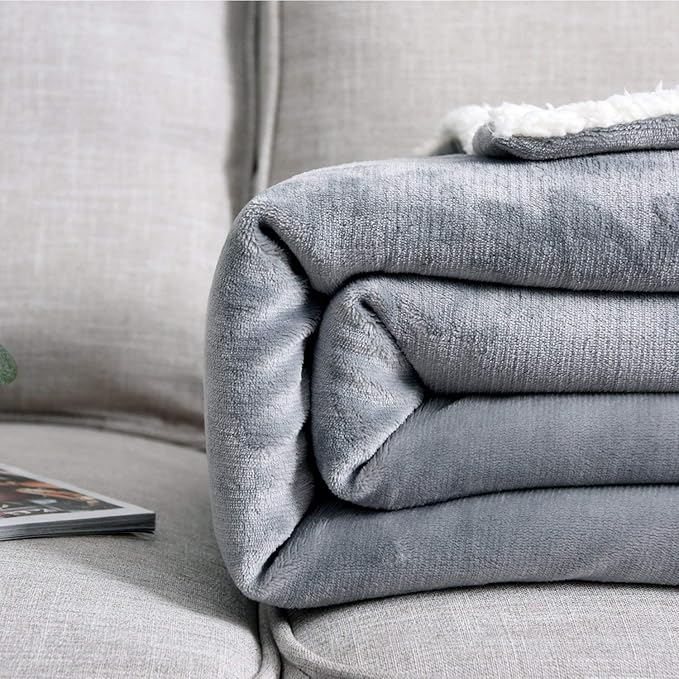 NANPIPER Sherpa Blanket Warm Blankets for Winter Super Soft Fuzzy Flannel Fleece/Wool Like Reversible Velvet Plush Couch Blanket Lightweight(Light Grey Throw Size 50"x60")