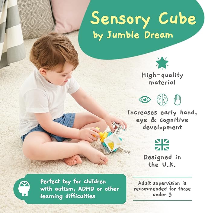 Jumble Dream Busy Cube Sensory Toys for Toddlers is a Handmade Montessori Fidget Cube - Wooden Busy Board Baby Activity Cube Travel Toy for Children with Autism Toys & ADHD 1 2 3