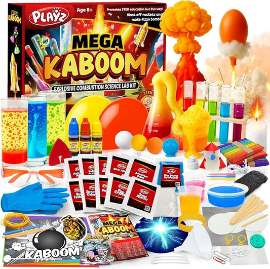 Playz Mega Kaboom! 150+ Explosive Science Experiments Kit for Kids Age 8-12 with 75 App & Video Guided Experiments - Chemistry Set STEM & Educational Toys & Gifts for Boys, Girls, Teenagers & Kids