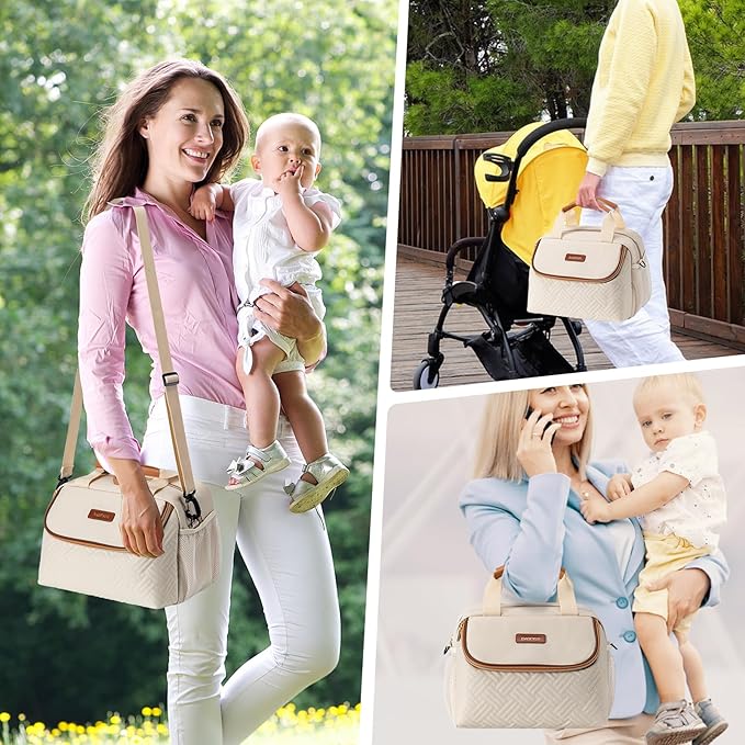 Breastmilk Cooler Bag with Ice Pack Fits 6 Baby Bottles up to 9 Ounce, Wearable Breast Pumps Cooler Bag for Nursing Mom Daycare, Work, Travel- Cream