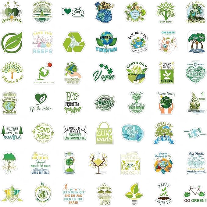 100PCS Environmental Protection Stickers, Save Planet Earth Stickers for Student Vinyl Waterproof for Water Bottle Laptop Luggage Guitar Gifts for Teens Girls Kids Adult Students