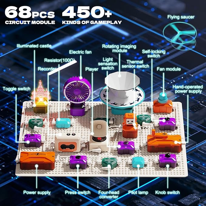 VATOS Science Circuit for Kids, 68PCS Electronics Exploration Kit with 450+ Projects, Rotational Imaging, Sound Recording & Playback, STEM Educational Toy for Boys Girls Ages 6+