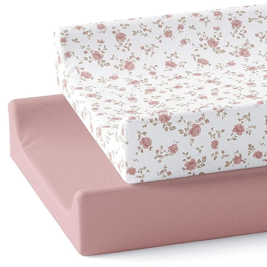 Sorrel + Fern Baby Changing Pad Cover 2-Pack for Girls (Juliette) - Premium Fitted Sheets Baby Diaper Changing Table Cover - Buttery Soft Cotton Blend
