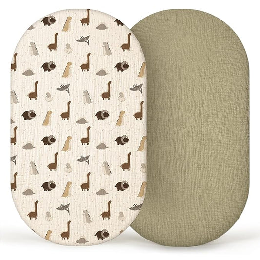 lulumoon Muslin Bassinet Sheets Baby: Cotton Bassinet Fitted Sheets for Boys and Girls - Bassinet Sheets for Oval Rectangle or Hourglass Mattress