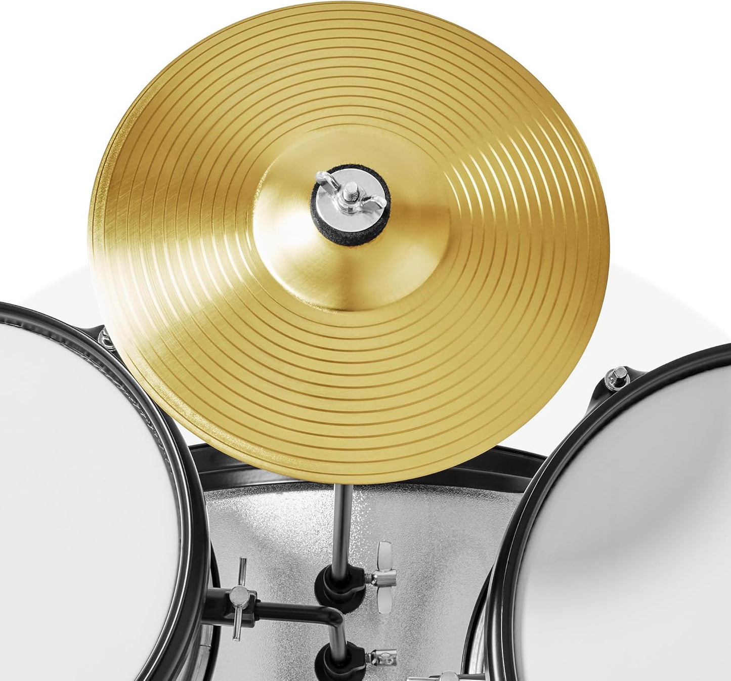 Gammon 3-Piece Junior Drum Set with Throne - Silver, Complete Beginner Kit with Bass Drum, Toms, Cymbal, Pedal, and Drumsticks