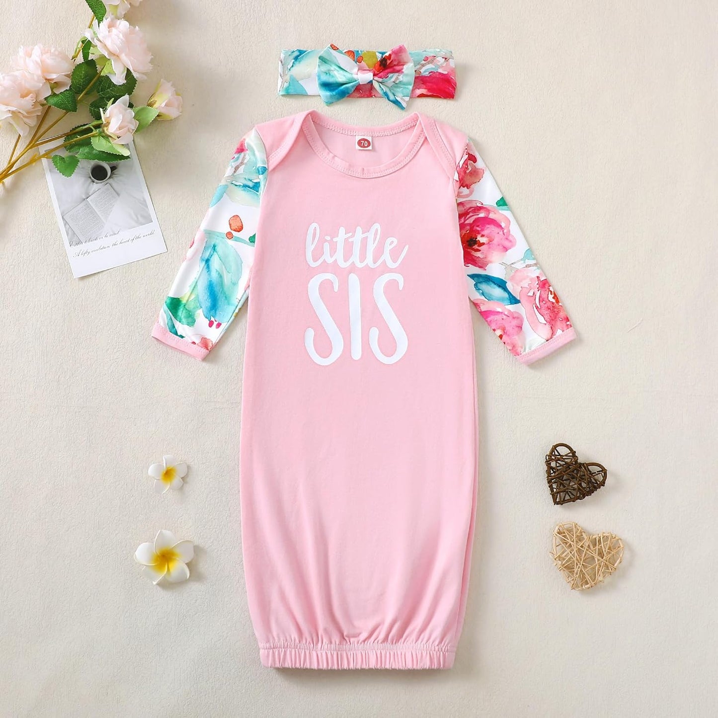 AMAWMW Newborn Baby Girl Little Sister Sleeper Gown Stripe Long Sleeve Nightgown Pajamas Gifts Stuff Essential Outfit