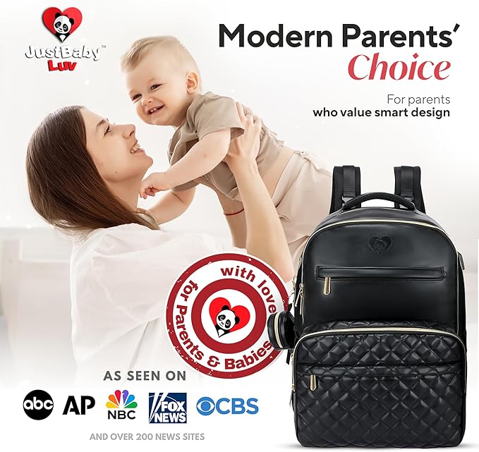 Award-Winning 3-SET Premium Leather Diaper Bag Backpack – Stylish, Durable, Waterproof Vegan Leather with PEVA Changing Pad & Baby Headrest, Travel-Friendly, Organized for Busy Parents