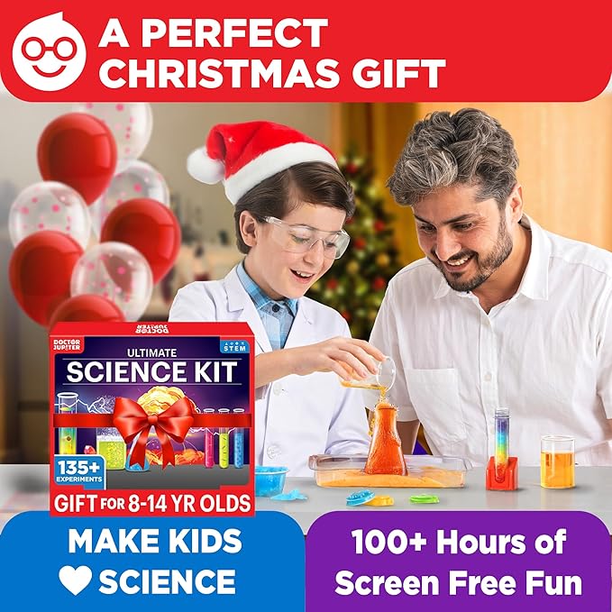 Doctor Jupiter Ultimate Science Kit, Chemistry Set for Kids Ages 8-10-12-14 | Birthday Gift Ideas for Boys & Girls 8,9,10+ Years Old| STEM Toy with 135+ Experiments| Learning & Educational Projects