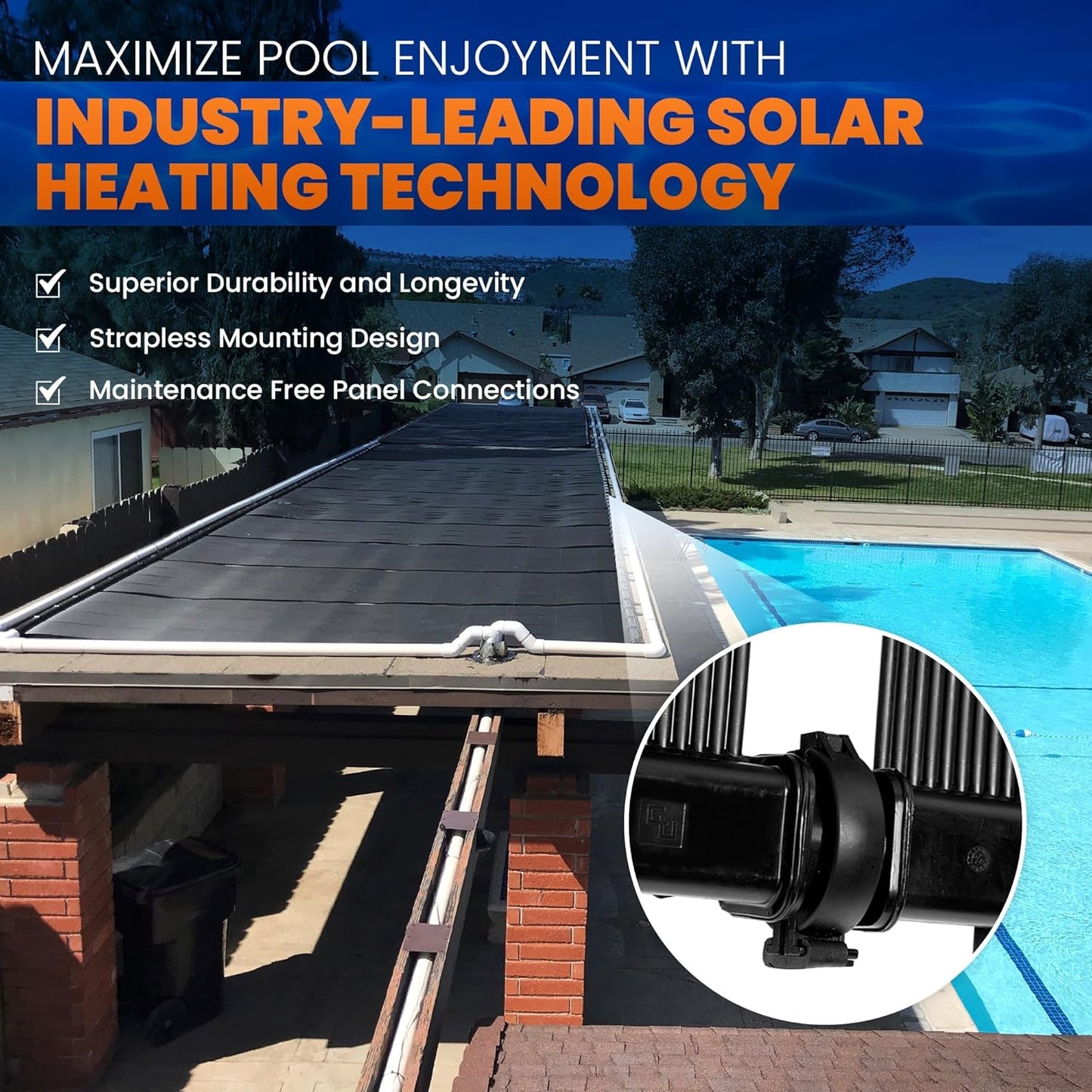 Industrial Grade Solar Pool Heater DIY Kit - Superior High-Wind Strapless Mounting System & Maximum Freeze Resistance (6-4'x10.5' / 252 Square Feet)