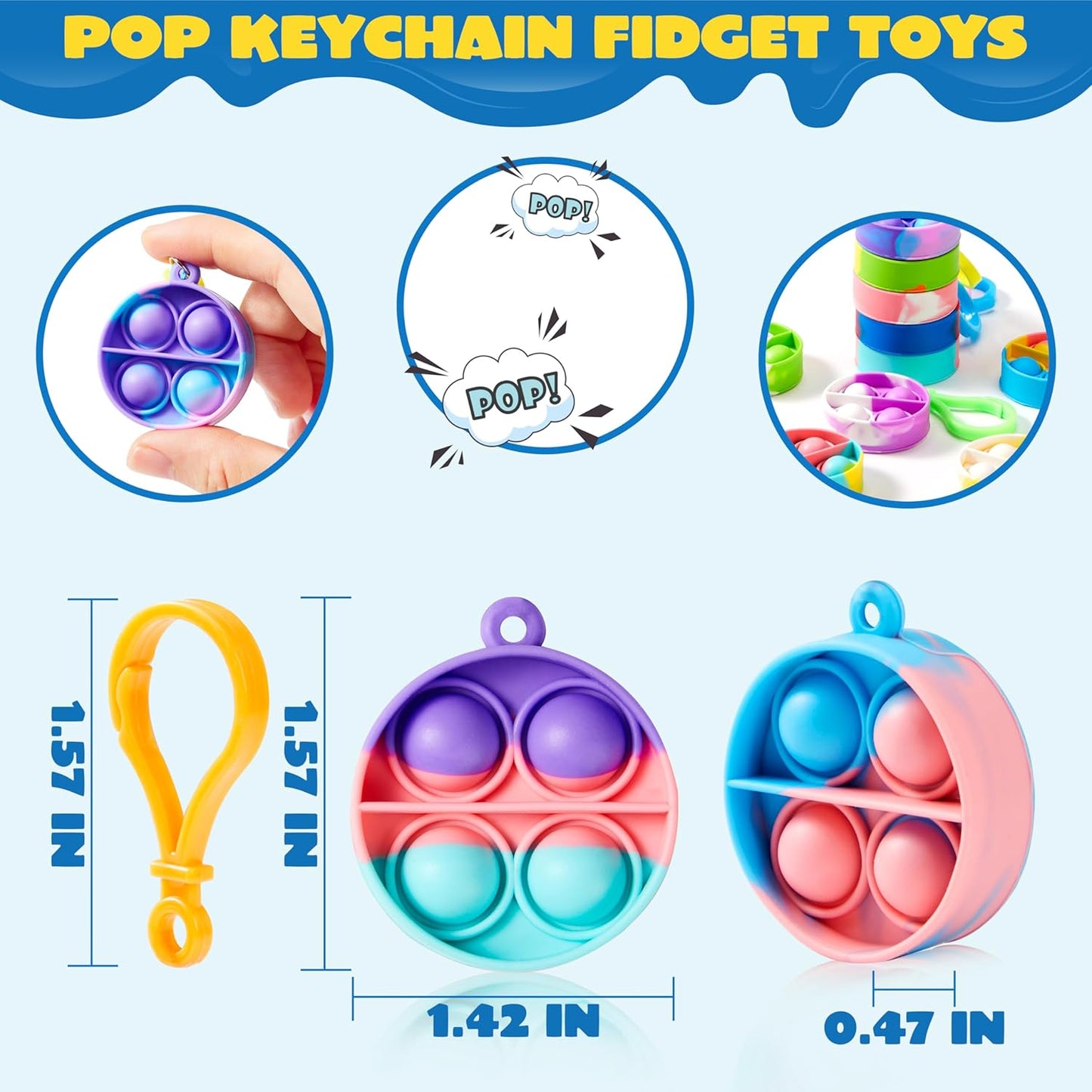 JOYIN Pop Fidget Keychain Mini Fidget Toys Bulk 30 Pack Party Favors for Kids 4-8,8-12 Years Kids, Goodie Bag Stuffers Fidgets for Classroom Prizes Sensory Fidget Toy Packs