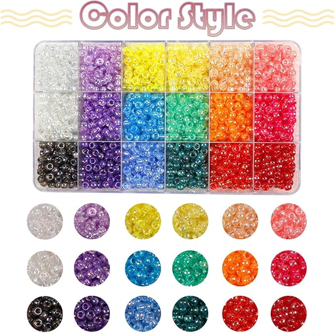 2600+pcs Pony Beads Kit Transparent AB Color Rainbow Plastic Bead Multicolor Pony Beads Bulk Elastic String, Hair Bead for Braids DIY Crafts Jewelry Making Kit for Bracelets Necklaces