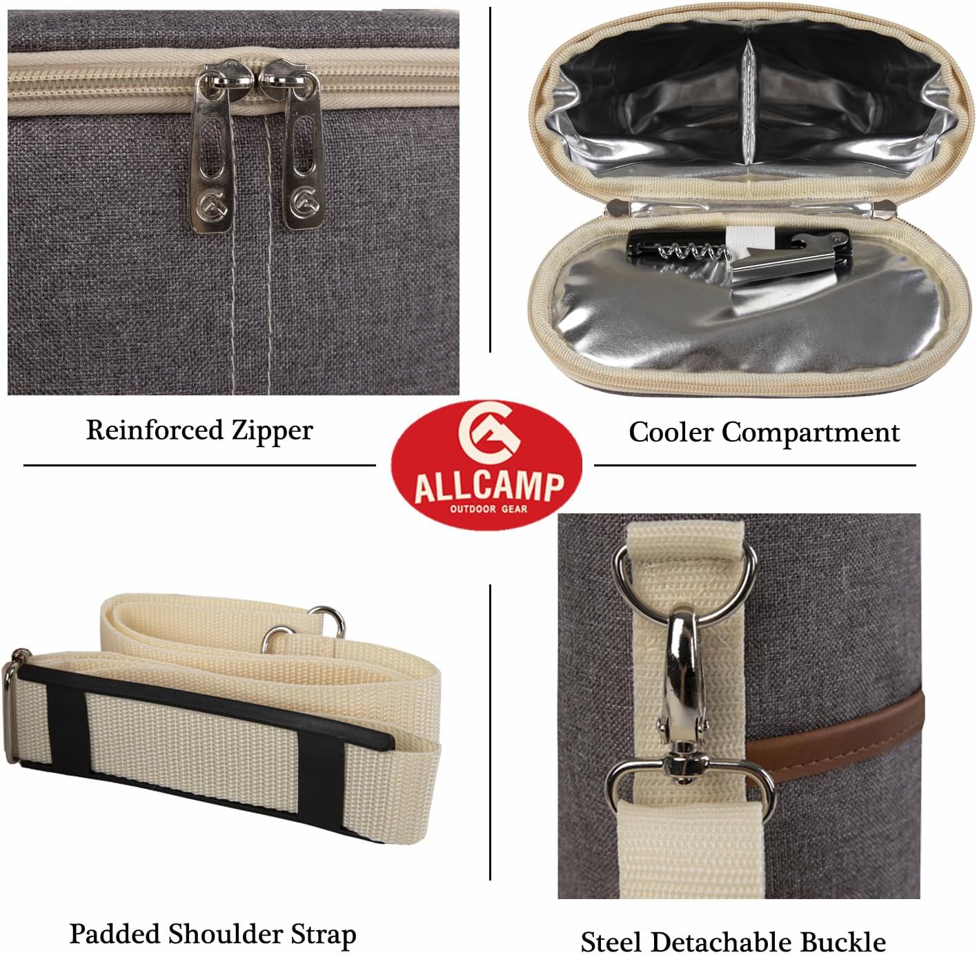 ALLCAMP OUTDOOR GEAR 2 Bottle Wine Tote Carrier - Insulated Portable Padded Canvas Wine Bag for Travel, BYOB Restaurant, Wine Tasting, Party, Great Christmas Day Gift for Wine Lover，Dark Gray