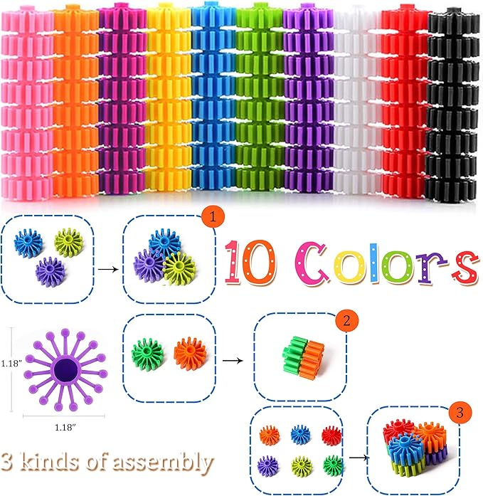RAINBOW TOYFROG Interlocking Gears Toys for Kids - 100 Piece Kit with Tote - Colorful Manipulatives for Preschool Sensory Bin Or Occupational Therapy Tools - STEM Building Toys for Girls & Boys