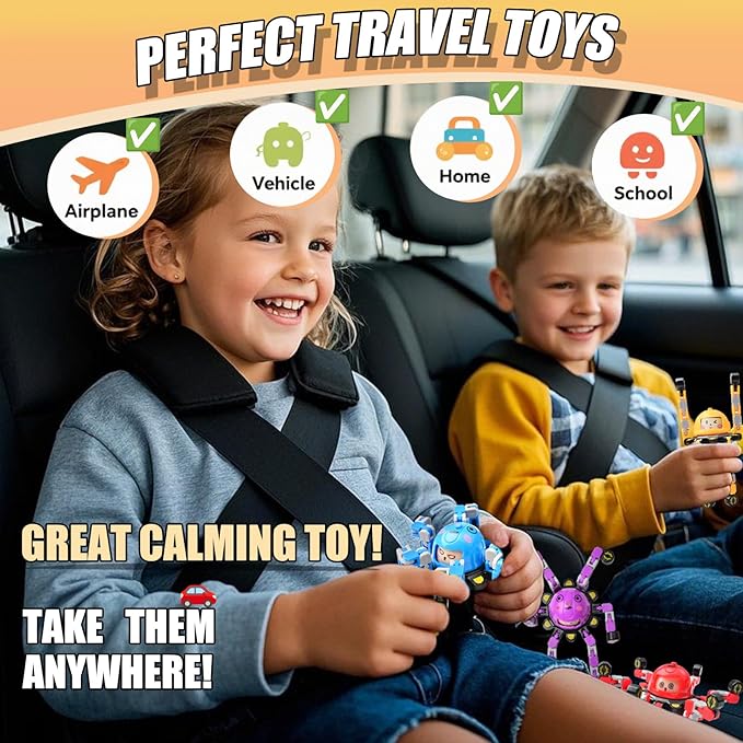 4Pcs Transformable Fidget Spinners for Kids Fidget Toys Teens Adults Sensory Toys with Autism ADHD Stocking Stuffers Bulk Gifts for Boys Girls Party Favors Travel Activities